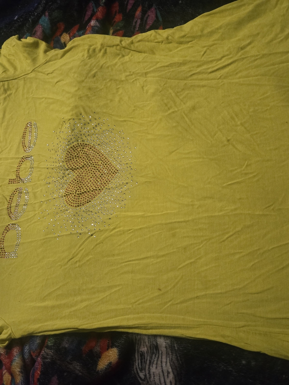 bebe Yellow Rhinestone Heart Short Sleeve Tee